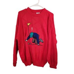 CAMBRIDGE CLASSICS Golfer Humor Red Pullover Christmas Sweater Mens LRG